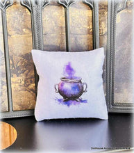Dollhouse miniature Hallowee purple cauldron cushion witch house