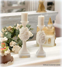 Dollhouse miniature white pinecone candleholders decor Christmas Hamptons