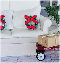 Dollhouse Christmas wreath with red ute farmhouse