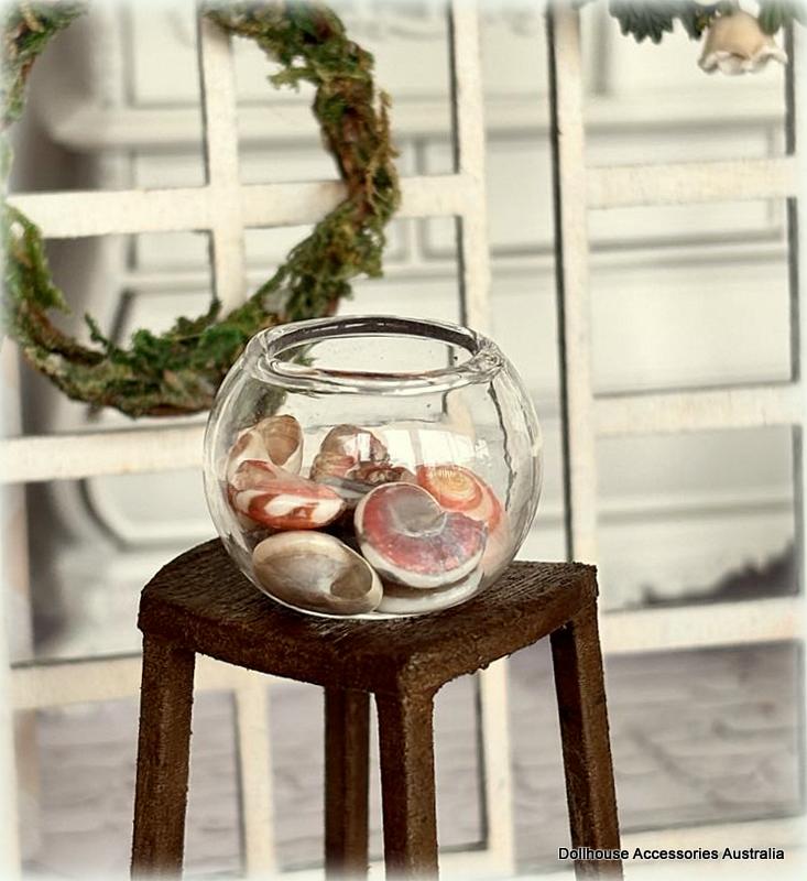 Glass Bowl - With Pink and Grey Shells - Miniature