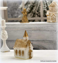 Dollhouse church ornament white gold Easter christmas