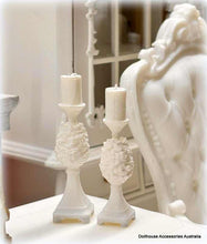 Dollhouse miniature white pinecone candleholders decor Christmas Hamptons