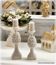 Dollhouse miniature white pinecone candleholders decor Christmas Hamptons