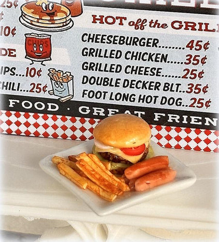 Dollhouse diner burger fries on plate