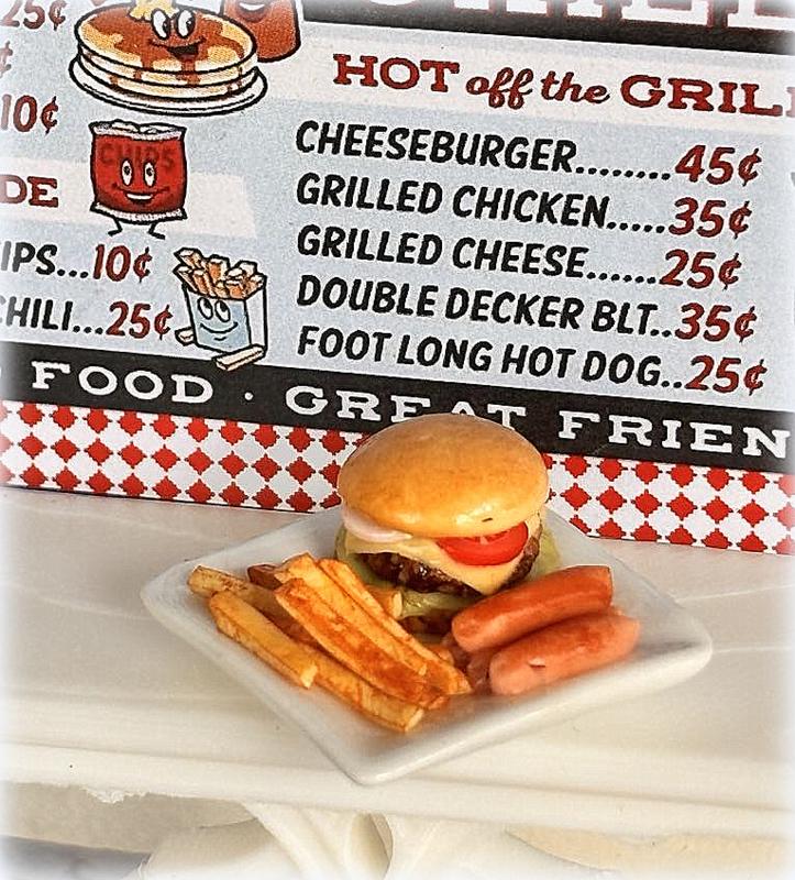 Dollhouse diner burger fries on plate