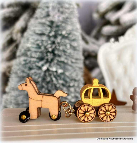 Dollhouse pull along pumpkin coach nursery toy miniature