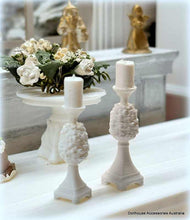 White Pinecone Candle Holders - Pair - Miniature