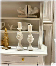 Dollhouse miniature white pinecone candleholders decor Christmas Hamptons