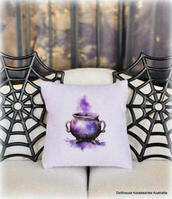 Dollhouse miniature Hallowee purple cauldron cushion witch house