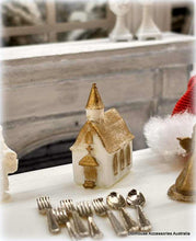 Dollhouse church ornament white gold Easter christmas