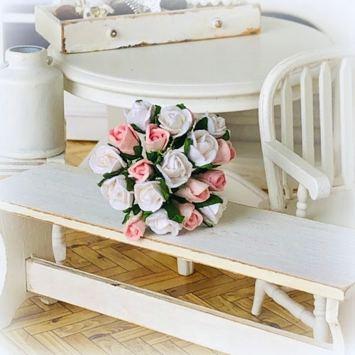 Dollhouse pink white rose bouquet mulberry flowers