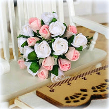 Dollhouse pink white rose bouquet mulberry flowers