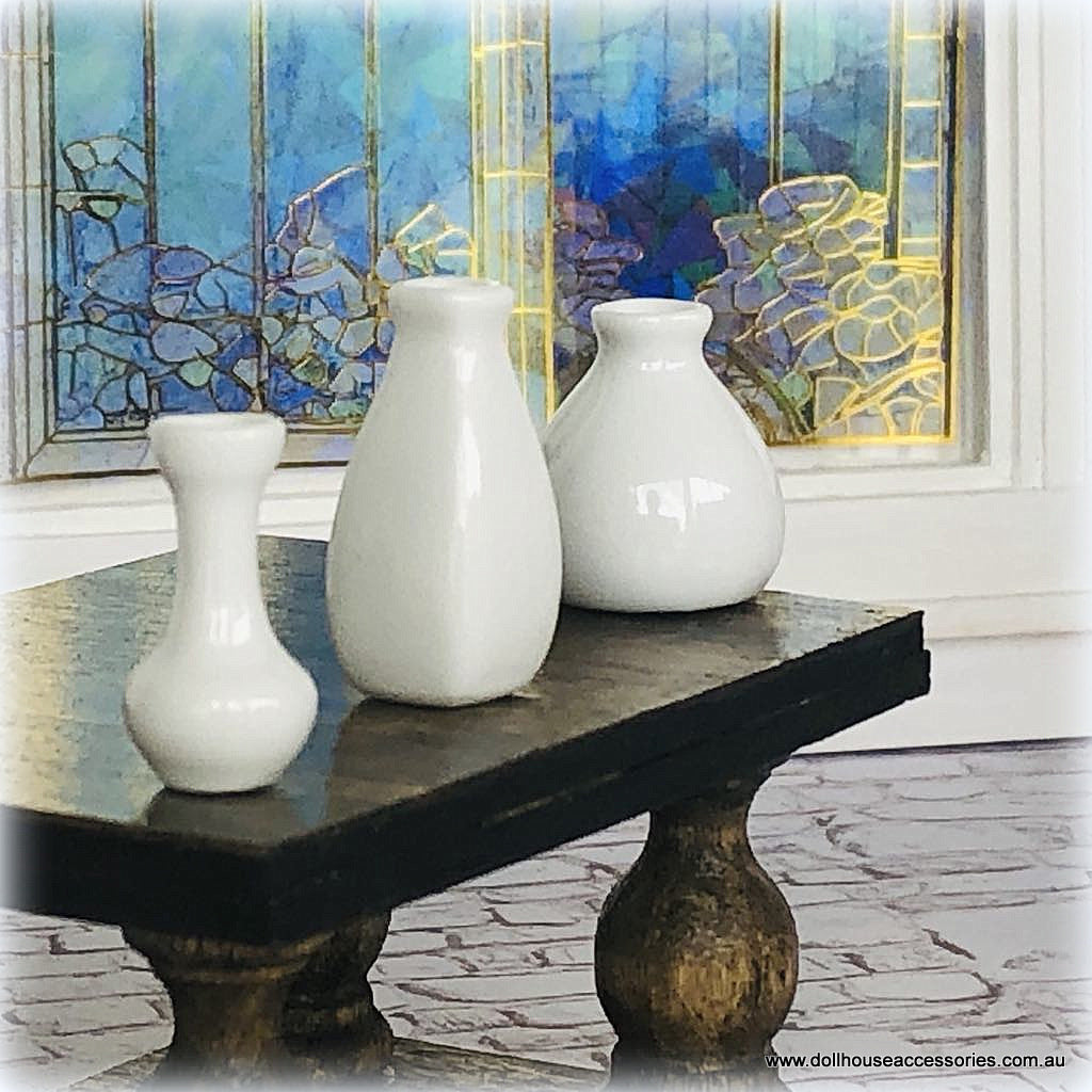 Dollhouse modern ornaments white vases set contemporary dollhouse