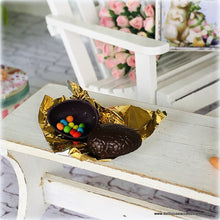 Dollhouse miniature chocolate easter egg break open gold foil