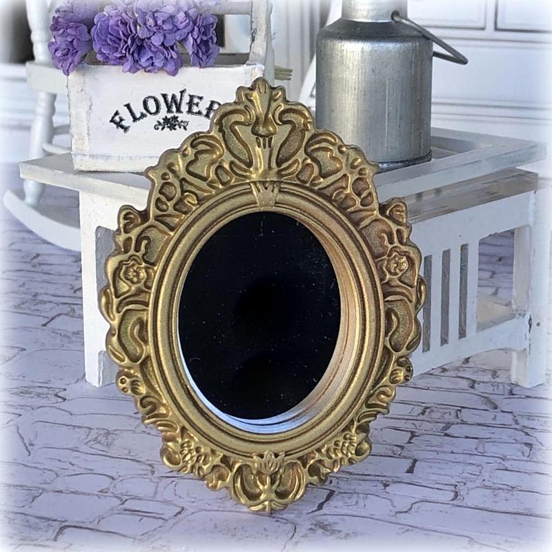 Dollhouse miniature mirror resin mid gold
