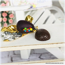 Dollhouse miniature chocolate easter egg break open gold foil