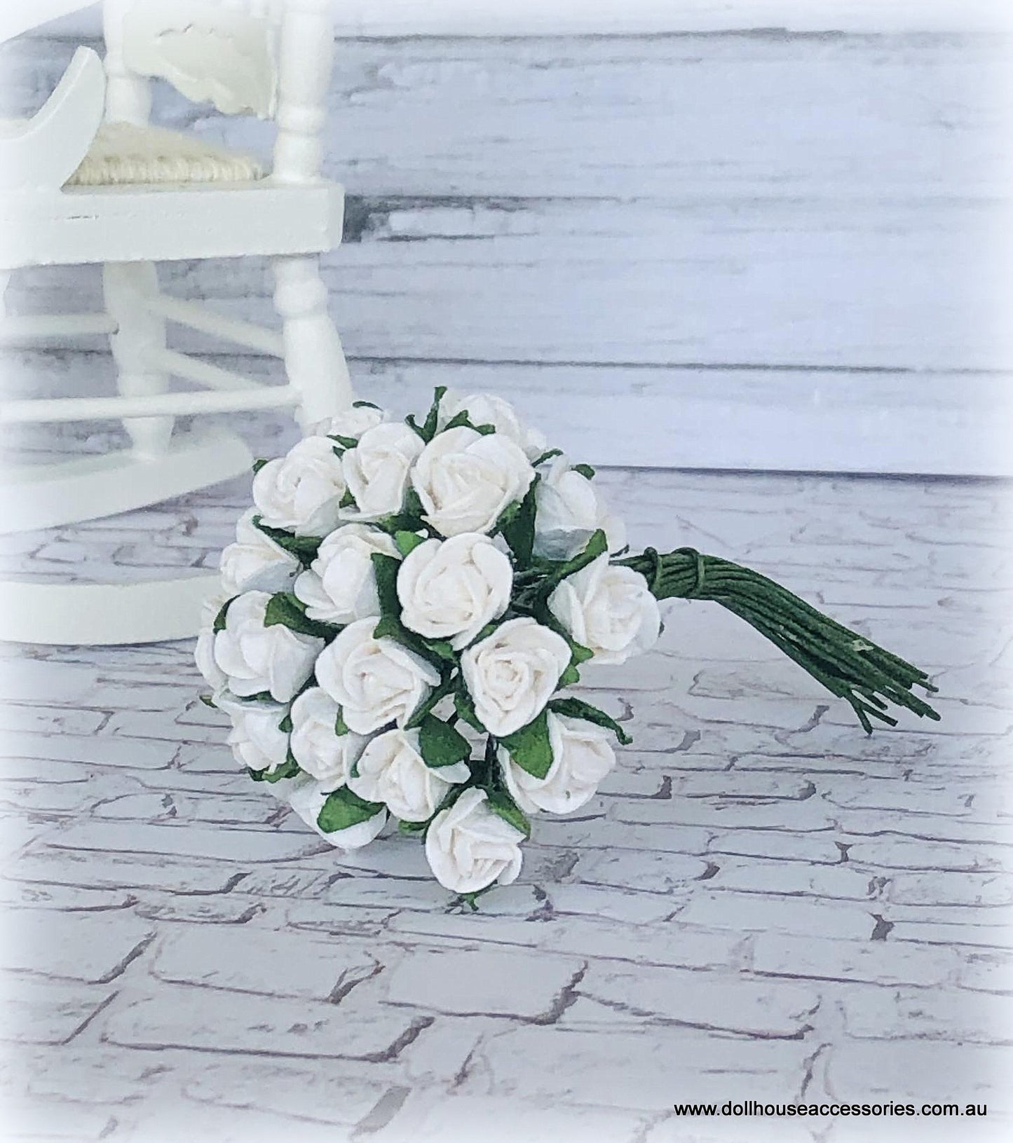 Dollhouse flowers florist bouquet white roses
