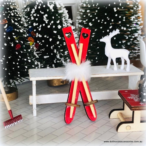 Christmas Skis and Poles - Miniature