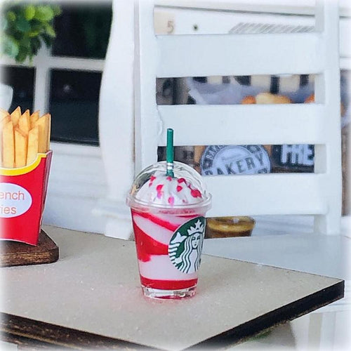 Dollhouse miniature drink strawberry frappacino coffee takeaway cup