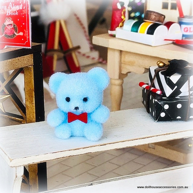 Blue Flocked Bear - 2.5 cm high - Miniature