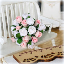 Dollhouse pink white rose bouquet mulberry flowers