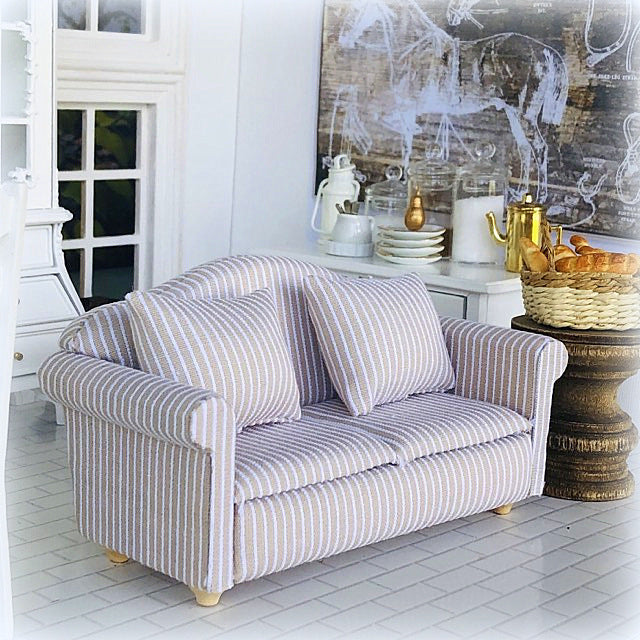 Dollhouse beige white neutral double two seater dollhouse sofa