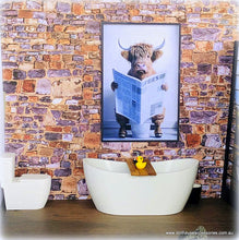 Dollhouse miniature modern white bathtub with standing faucet