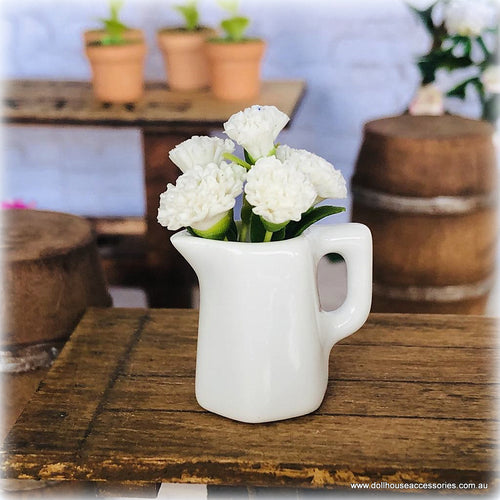 White Jug with White Carnations - Miniature