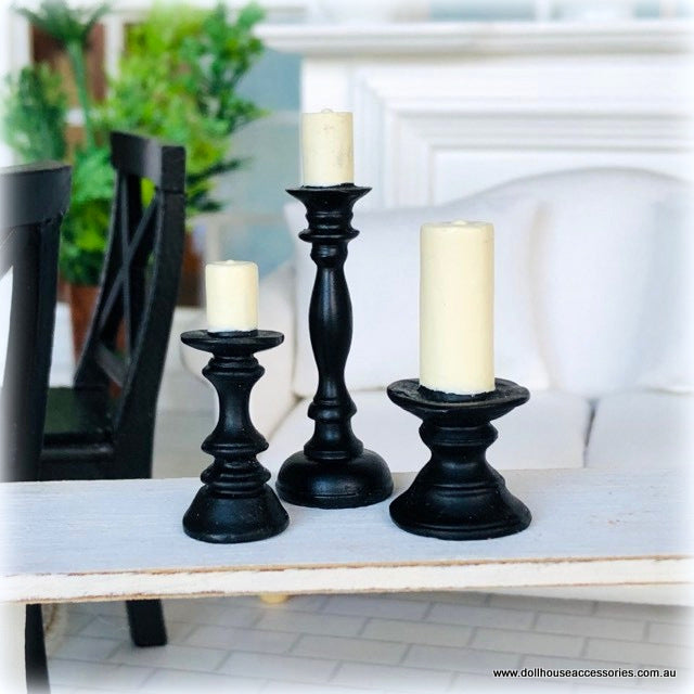 Dollhouse modern Candle holders 3 sizes black
