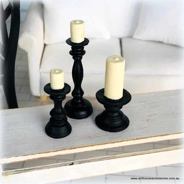 Black Candleholders - set of 3 - Miniature