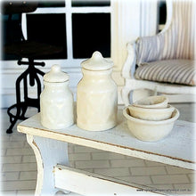 Dollhouse embossed farmhouse country kitchen canisters baking bowls
