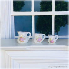 Dollhouse miniature pink floral vase set of 3