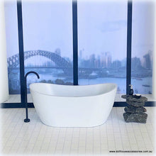 Dollhouse miniature modern white bathtub with standing faucet