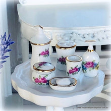 Bathroom Accessories - Pink Floral - 7 pieces - Miniature