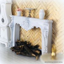 Dollhouse carved white french provincial fireplace