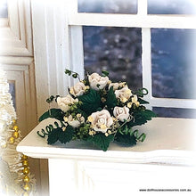 Dollhouse miniature white rose garland wreath decor