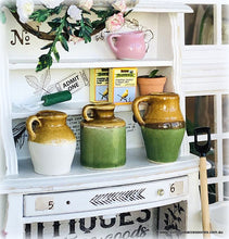 Dollhouse miniature ceramic jars green brown set