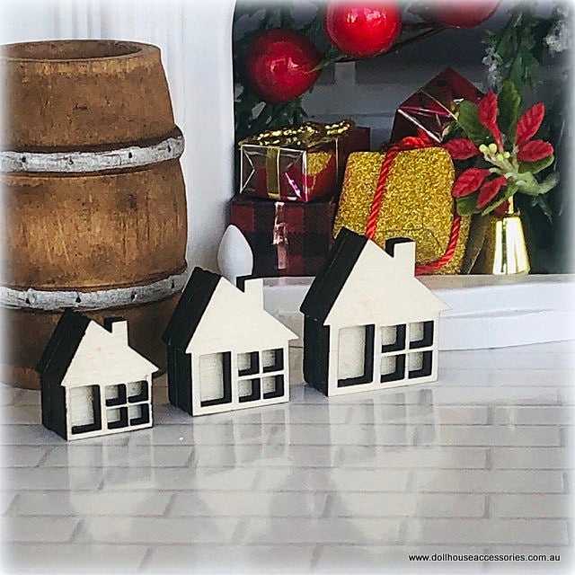 Set of 3 mini Cottages - Unpainted - Miniature