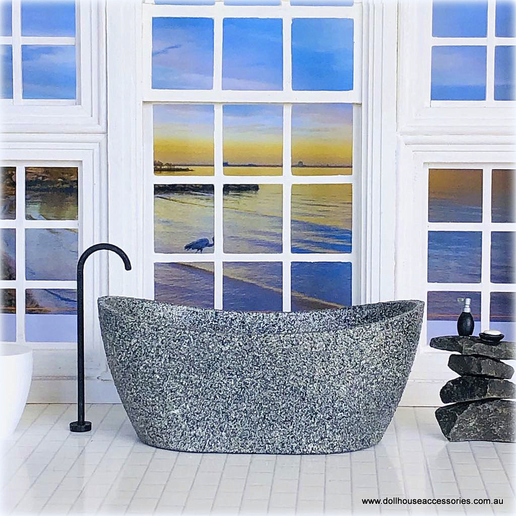 Modern Granite-Look Bath with Freestanding Tap - Miniature