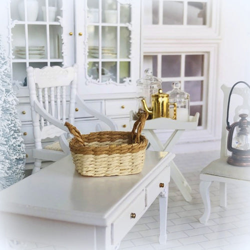 Dollhouse bread basket woven rattan cane