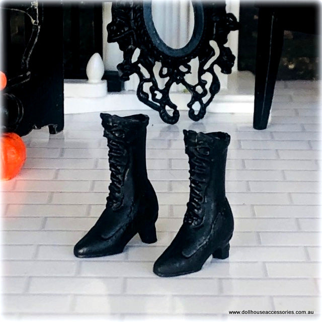 Black Lace Up Boots - Miniature
