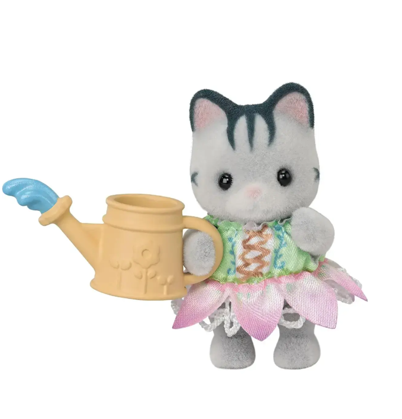Sylvanian Families Blooming Baby Friends Series - Striped Cat baby with accessory
