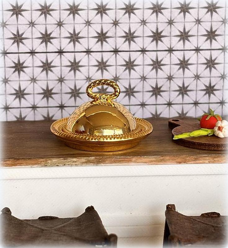 Dollhouse gold cloche serving plate dinner table