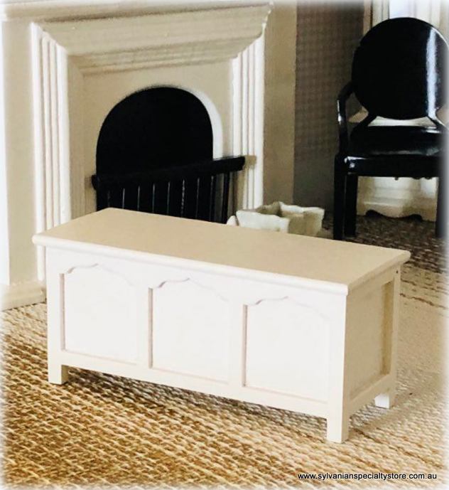 Dollhouse miniature white toy box chest blanket storage