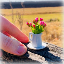 Dollhouse miniature pink roses in ceramic vase jug
