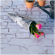 Dollhouse miniature pink bouquet roses florist wrapped in newspaper