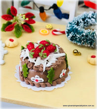 Dollhouse Miniature Christmas Cake Chocolate Strawberryies