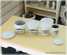 Dollhouse miniature pantry canisters labelled