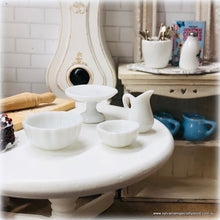 Dollhouse miniature white crockery cake plate kitchen bowls