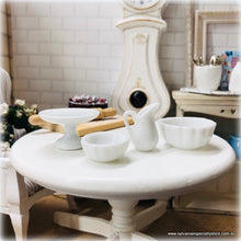 Dollhouse miniature white crockery cake plate kitchen bowls